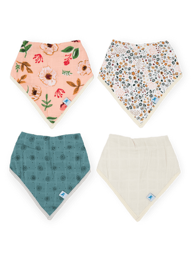 Cotton Muslin w/Fleece Bandana Bib - 4 pack