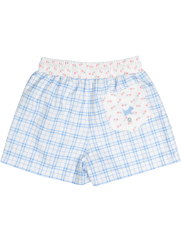 Boys Blue Swim Shorts With 'Fish' Printed Design Blue. Draw Cord Is White / 9-10