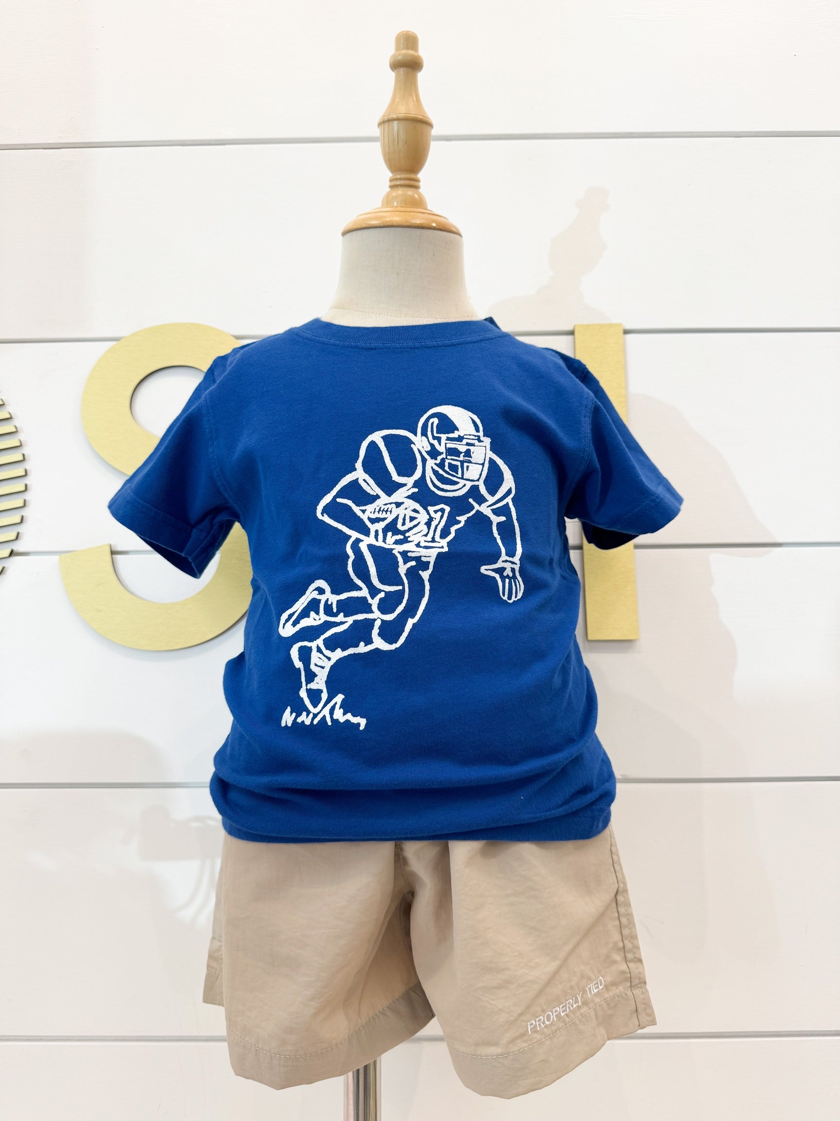 Royal & White Football Player T-Shirt