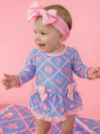 Tropical Trellis Long Sleeve One Piece Bow Peplum Rash Guard Swimsuit - Baby Girl - Posh Tots Children's Boutique