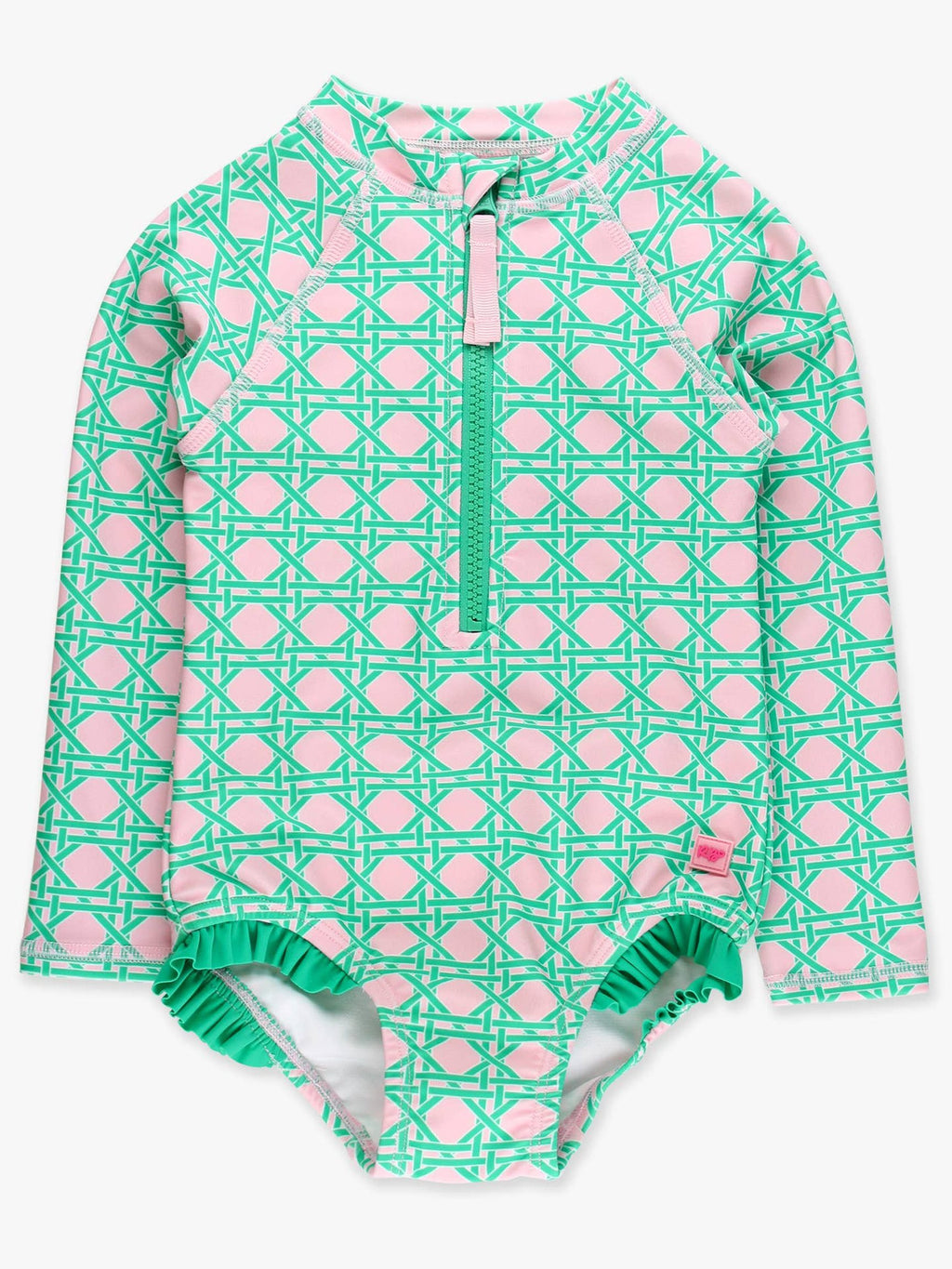 Pink Coastal Cane Long Sleeve One Piece Rash Guard Swimsuit - Posh Tots Children's Boutique