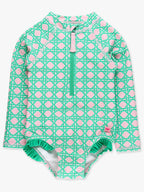 Pink Coastal Cane Long Sleeve One Piece Rash Guard Swimsuit - Posh Tots Children's Boutique
