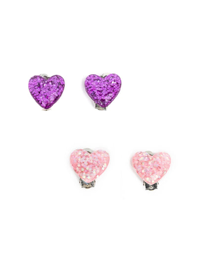 Boutique Glitter Hearts Clip On Earrings