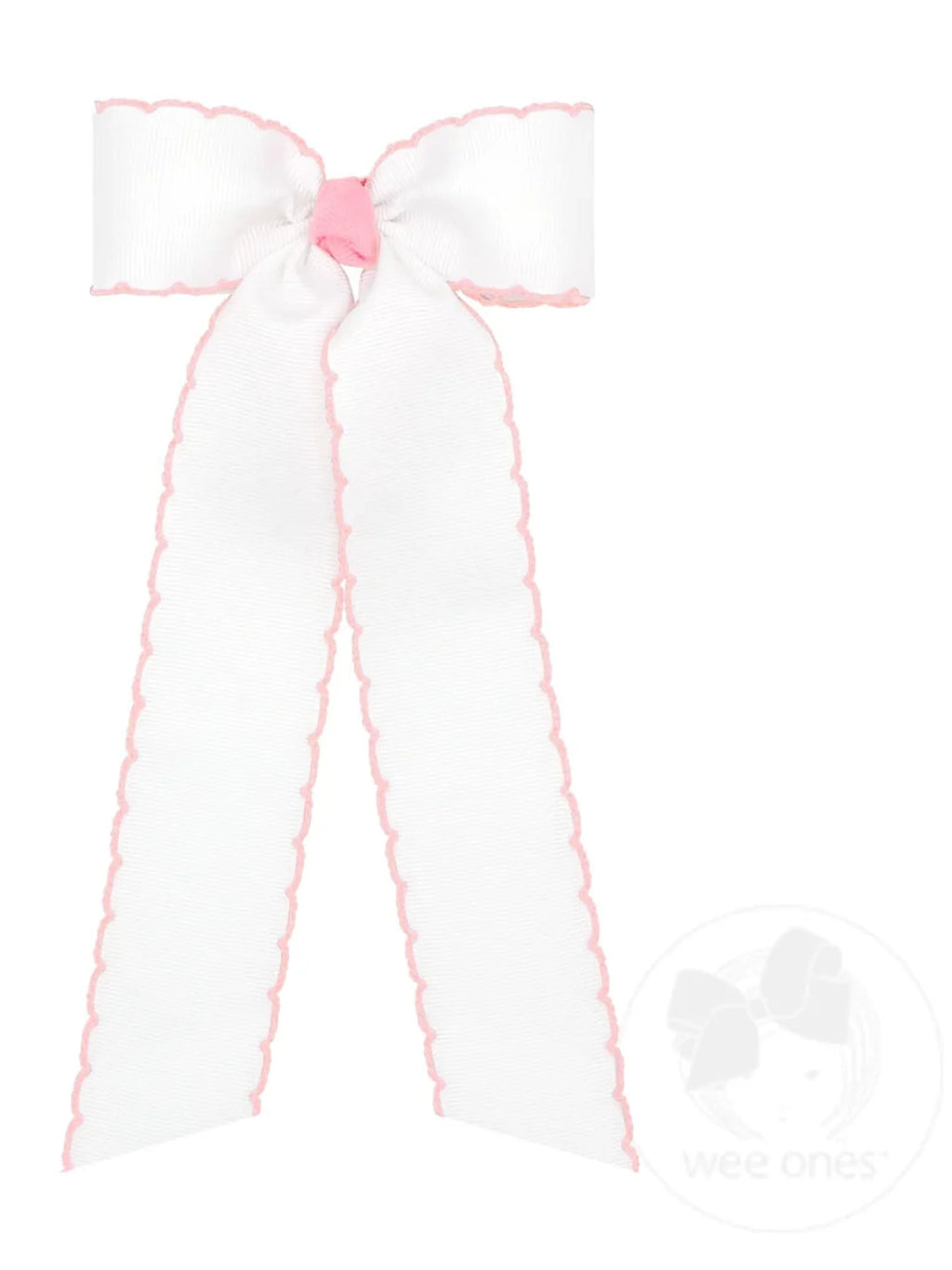 Grosgrain Moonstitch Hair Bowtie with Knot Wrap and Streamer Tails