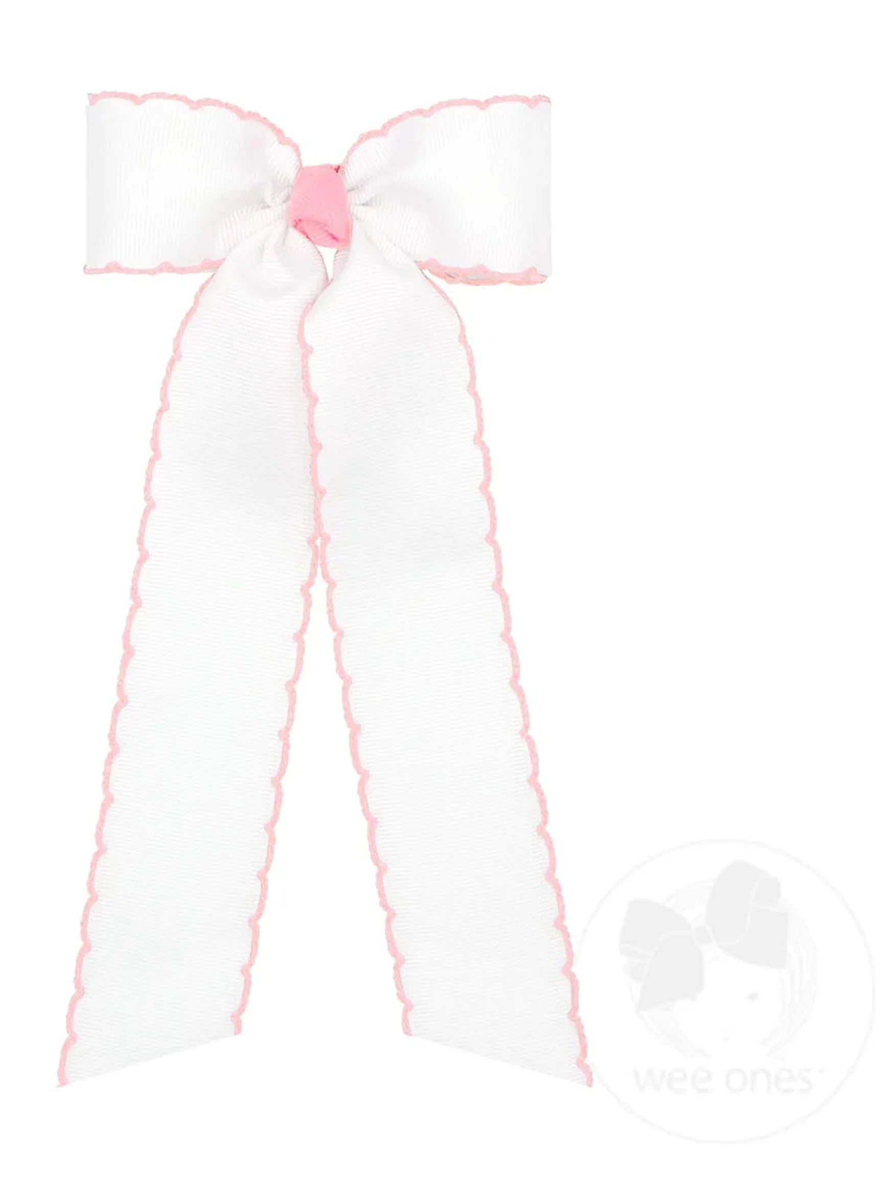 Grosgrain Moonstitch Hair Bowtie with Knot Wrap and Streamer Tails