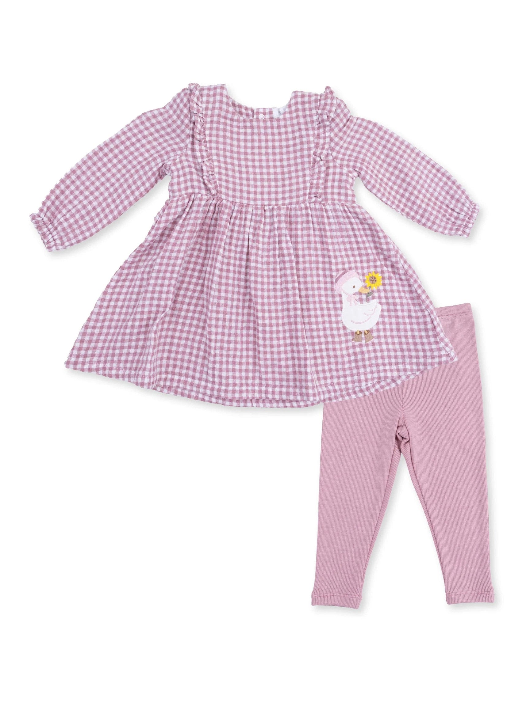Berry Gingham - Long Sleeve Ruffle Dress and Legging