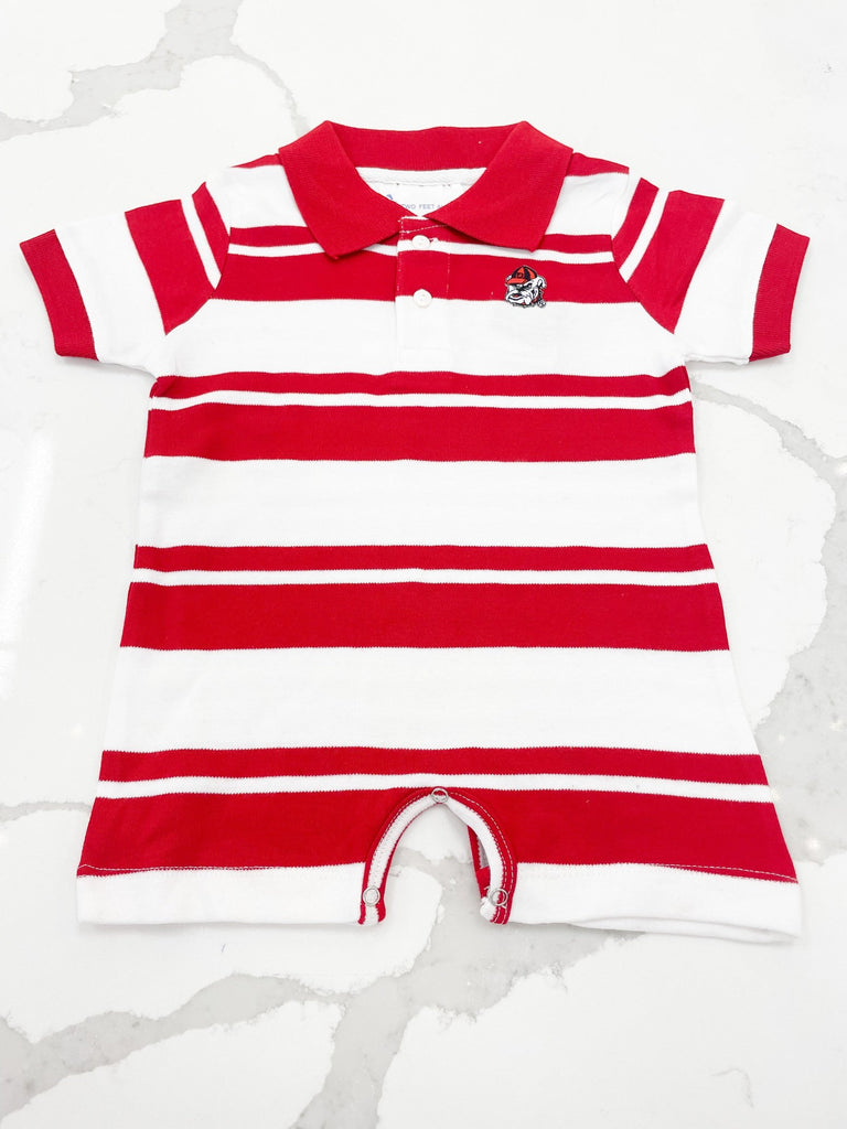 Red and White Pinstripe Knit Baseball Jersey for Infants. NB 