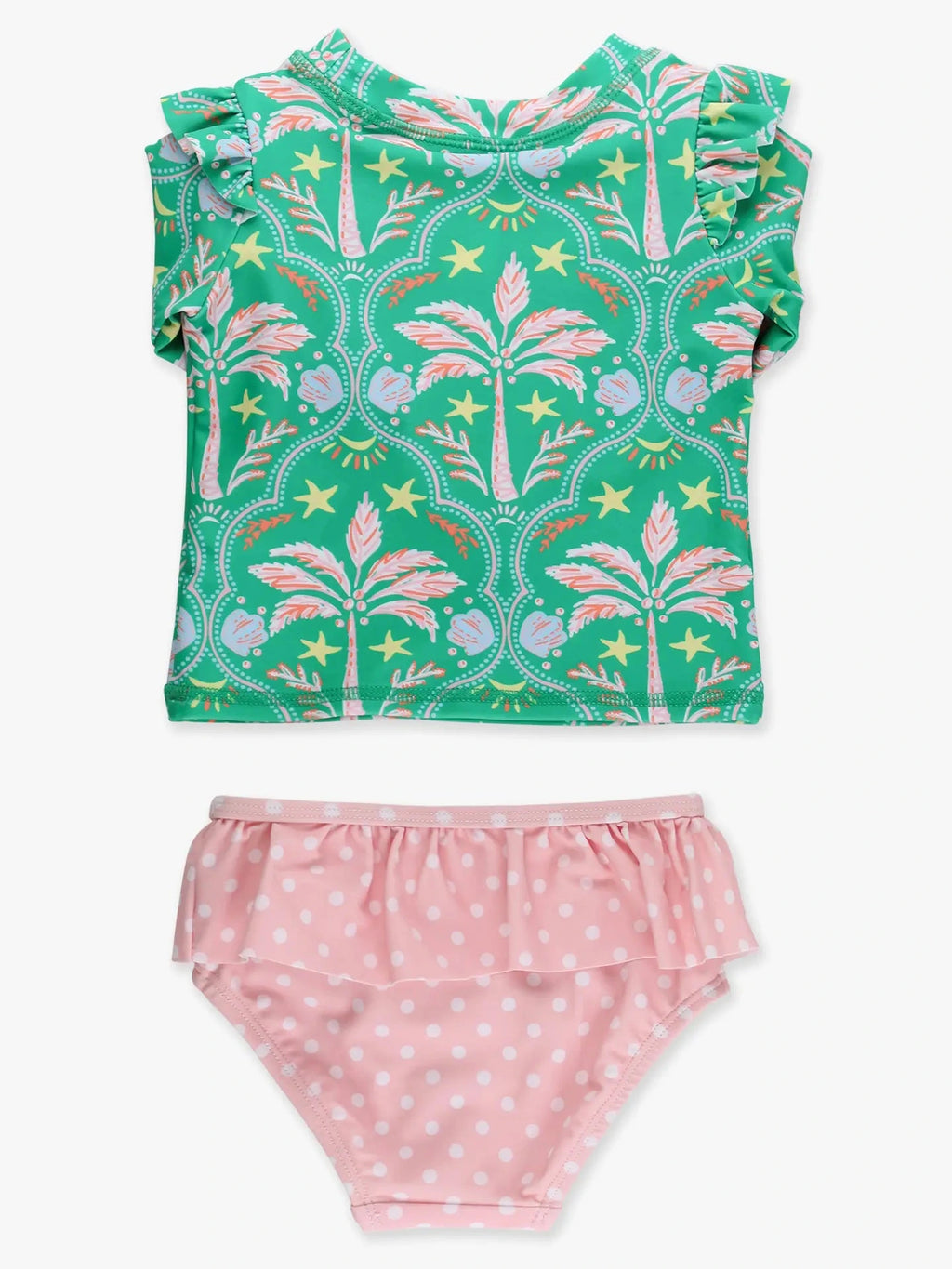 Coconut Cabana Flutter Long Sleeve Rash Guard Skirted 2-Piece Swimsuit - Posh Tots Children's Boutique