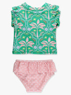 Coconut Cabana Flutter Long Sleeve Rash Guard Skirted 2-Piece Swimsuit - Posh Tots Children's Boutique
