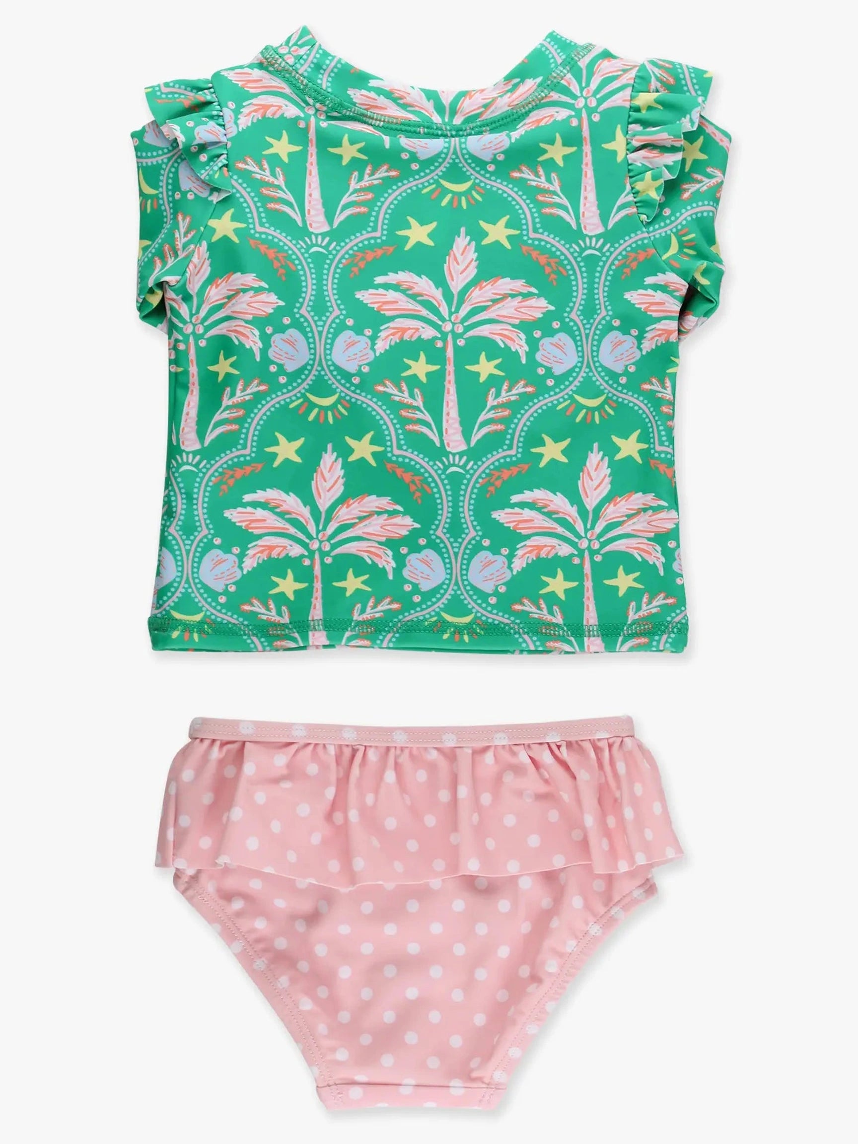 Coconut Cabana Flutter Long Sleeve Rash Guard Skirted 2-Piece Swimsuit - Posh Tots Children's Boutique