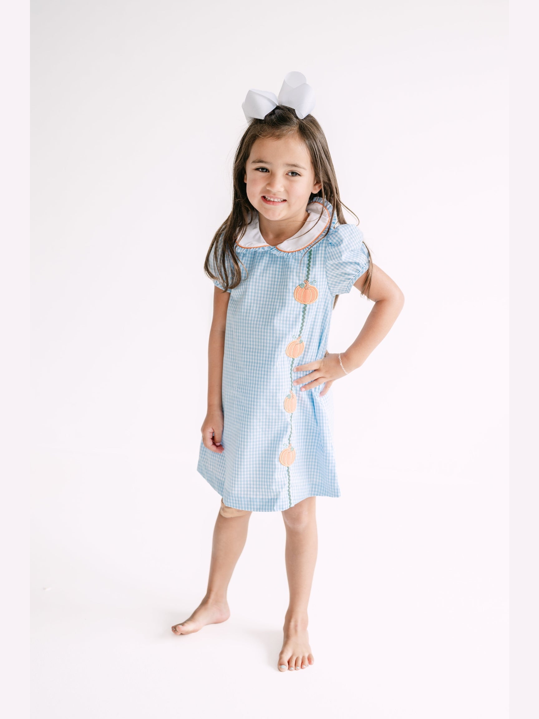Pumpkin Row Applique Gingham Dress
