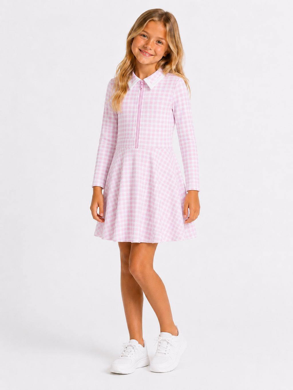 Pink Gingham L/S Tennis Dress