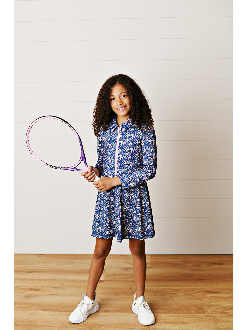 Navy Ditsy Floral L/S Tennis Dress