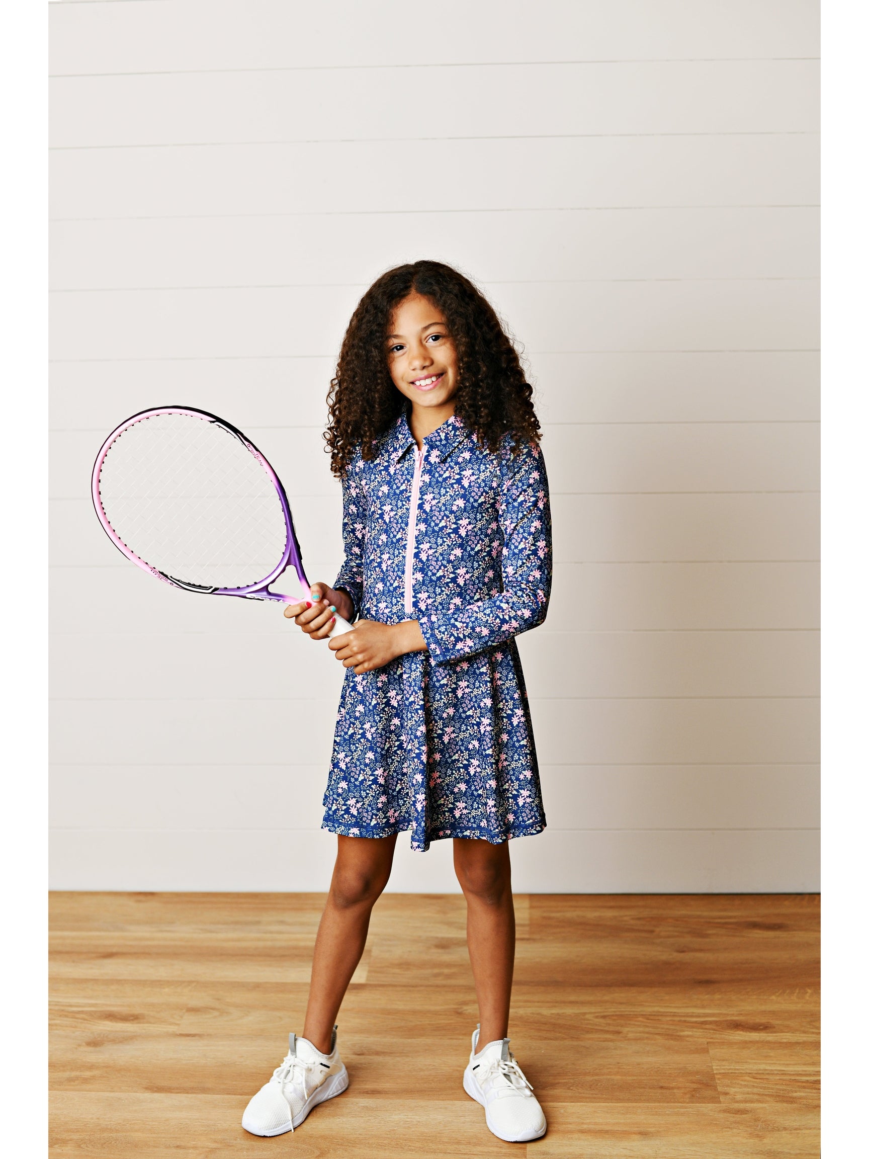 Navy Ditsy Floral L/S Tennis Dress