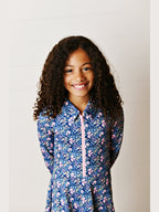 Navy Ditsy Floral L/S Tennis Dress