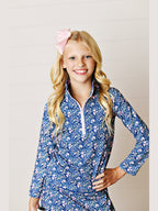 Navy Ditsy Floral Pull Over Top