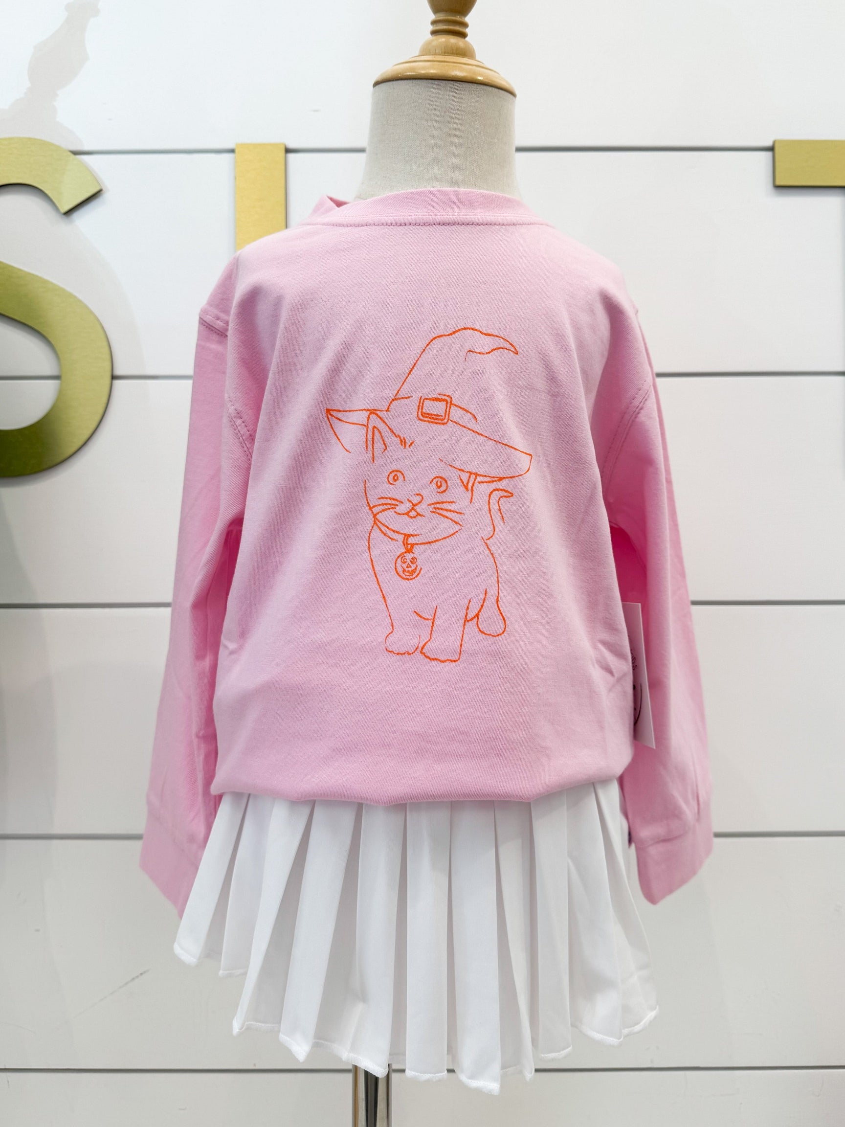 Pink Halloween Cat LS T-Shirt