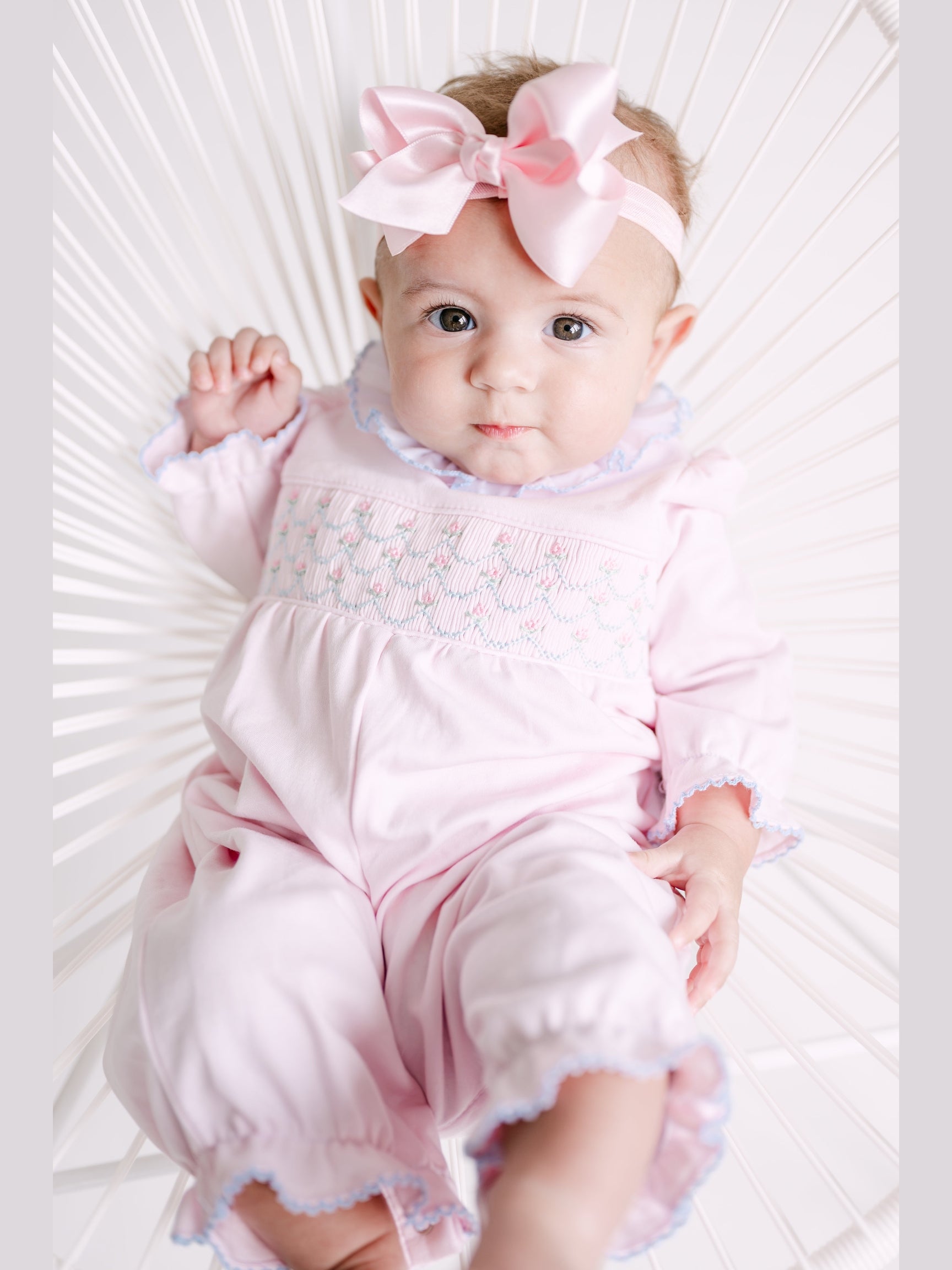 Ellie Solid Pink Knit Long Romper L/S