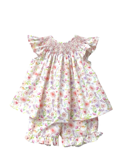 Smocked Floral Bishop Short Set