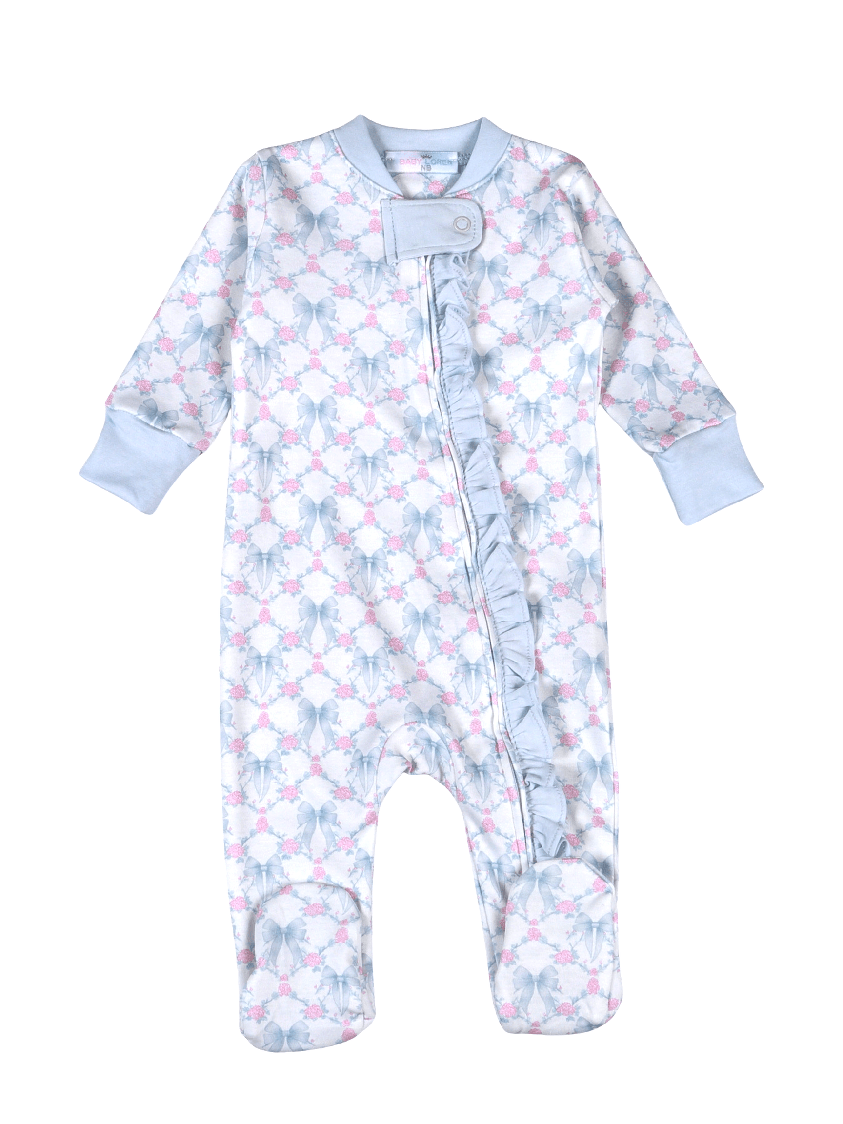 Blue Coquettes Pima Zipper Footie