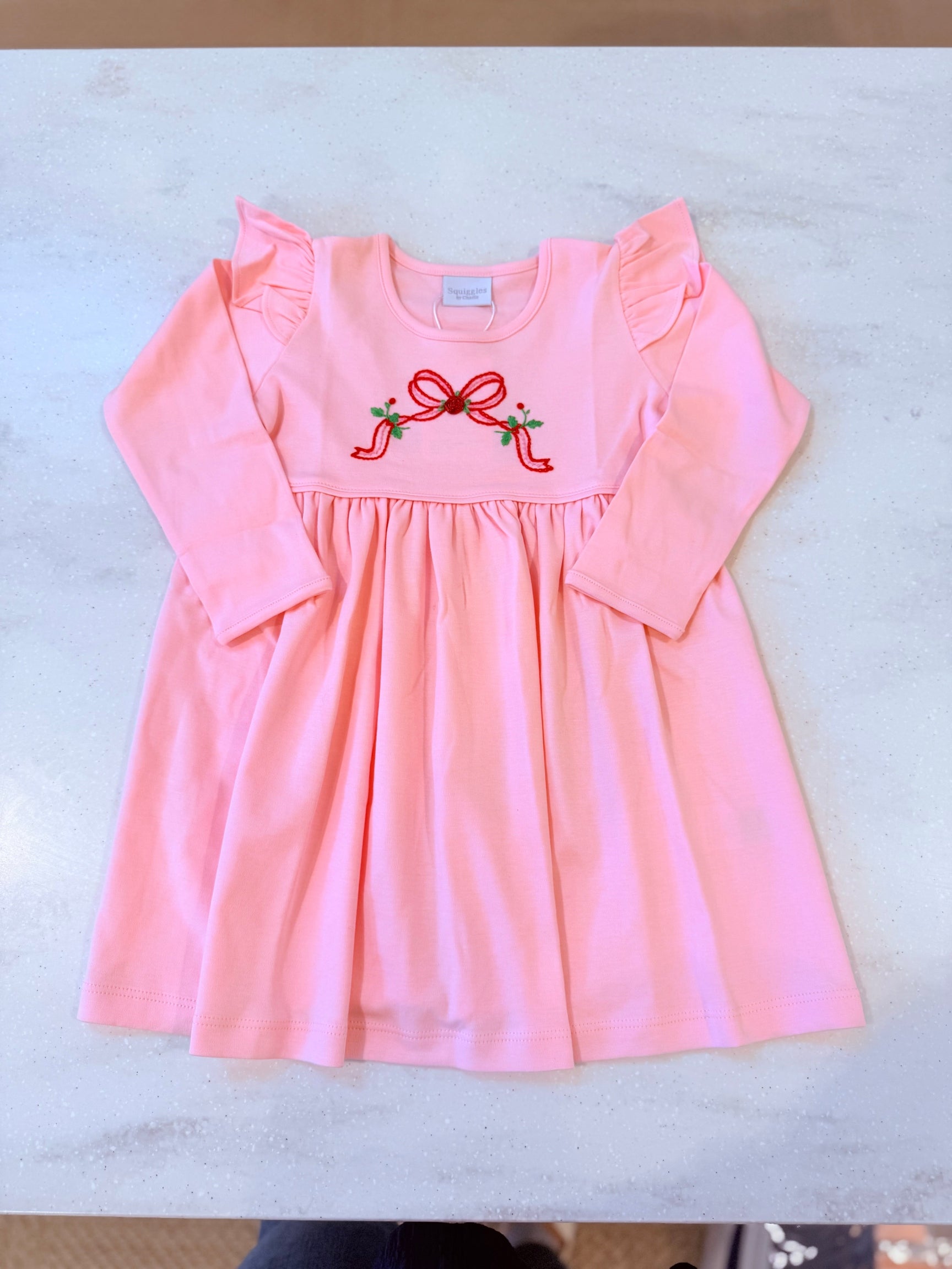 Letter Bow Pink Knit Dress