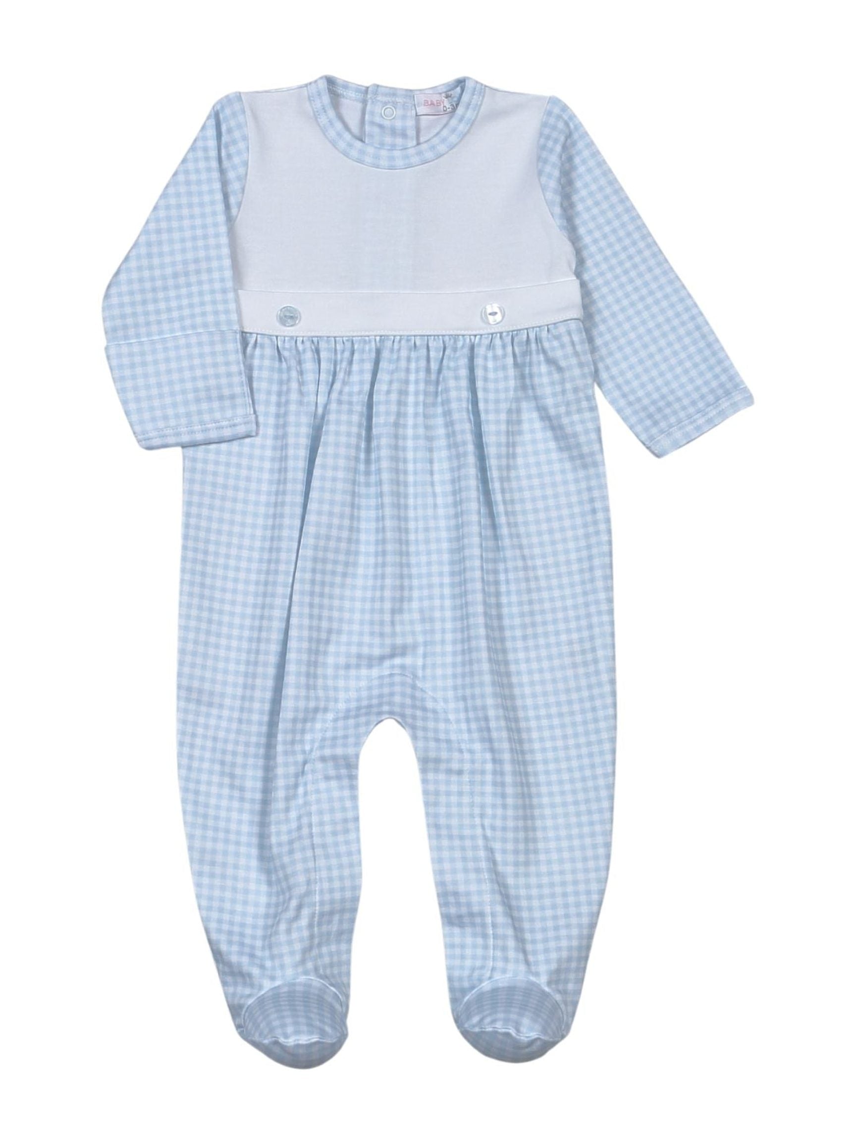Blue Gingham Two Button Footie