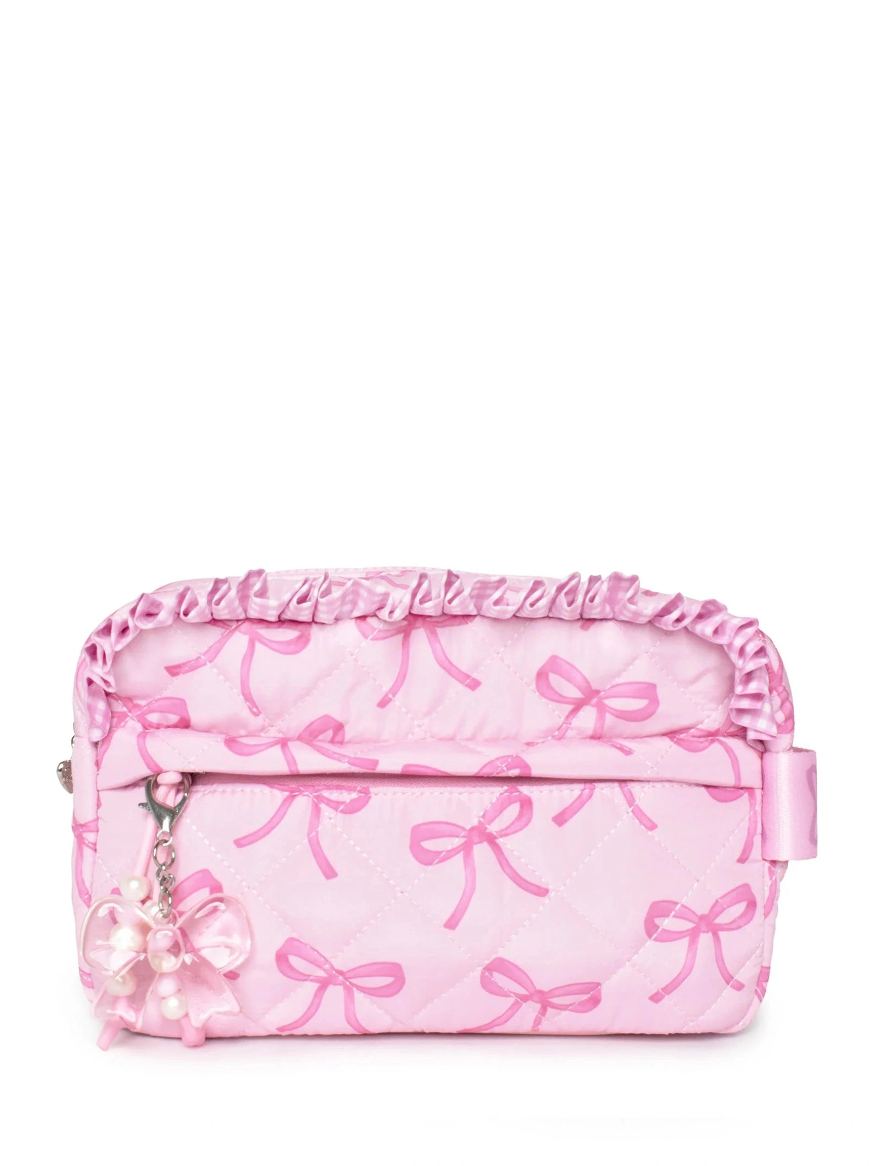 Quilted Bow Printed Pouch with Charm
