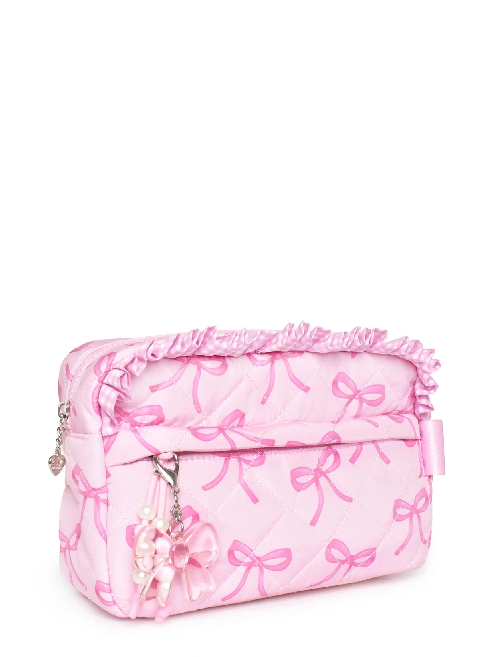 Quilted Bow Printed Pouch with Charm