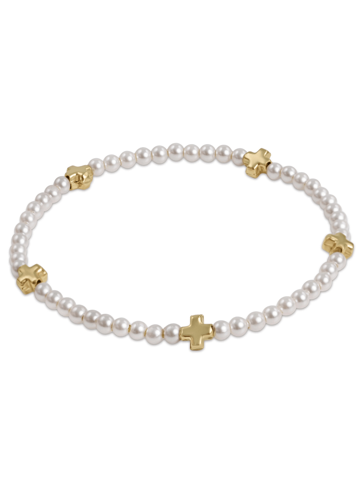 Signature Cross Small 3mm Pearl Bracelet - Gold