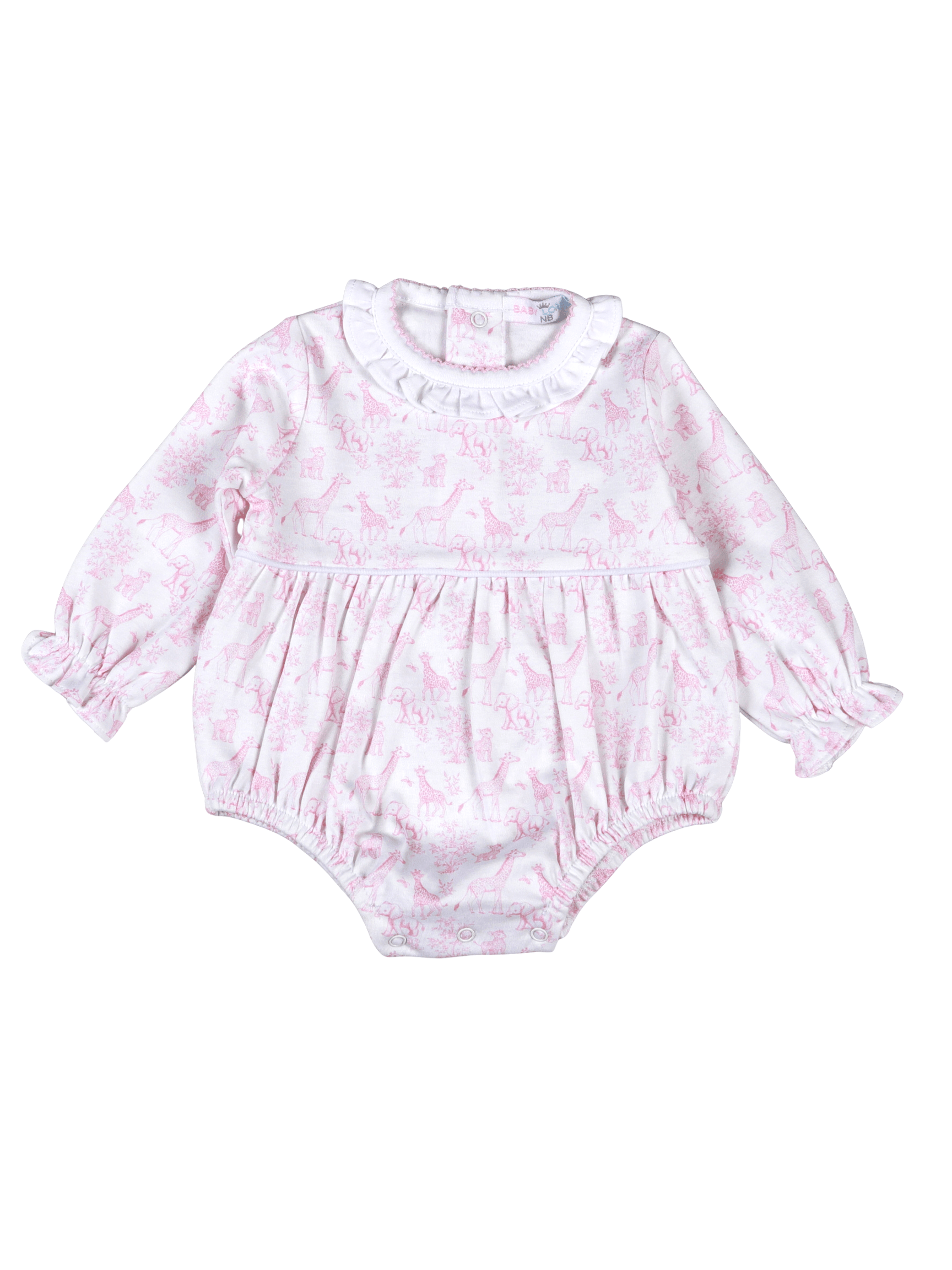 Pink Baby Safari Pima Ruffled Bubble