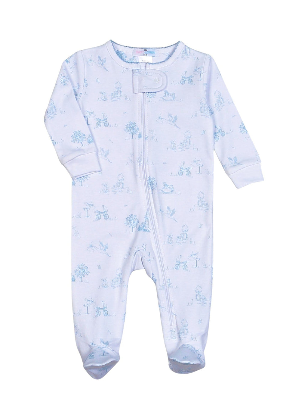 Blue Baby Toile Pima Zipper Footie
