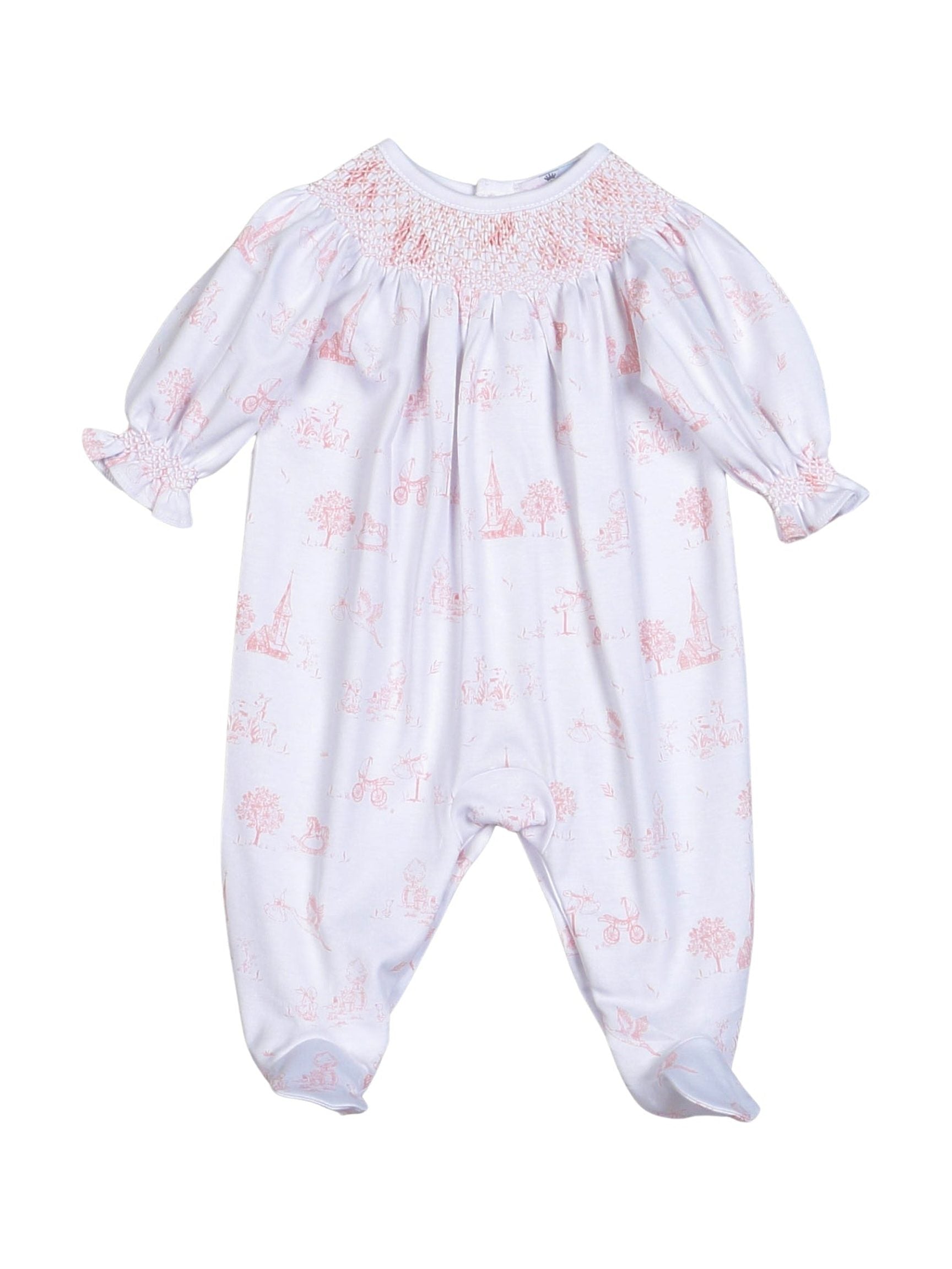 Pink Baby Toile Pima Hand Smk Footie