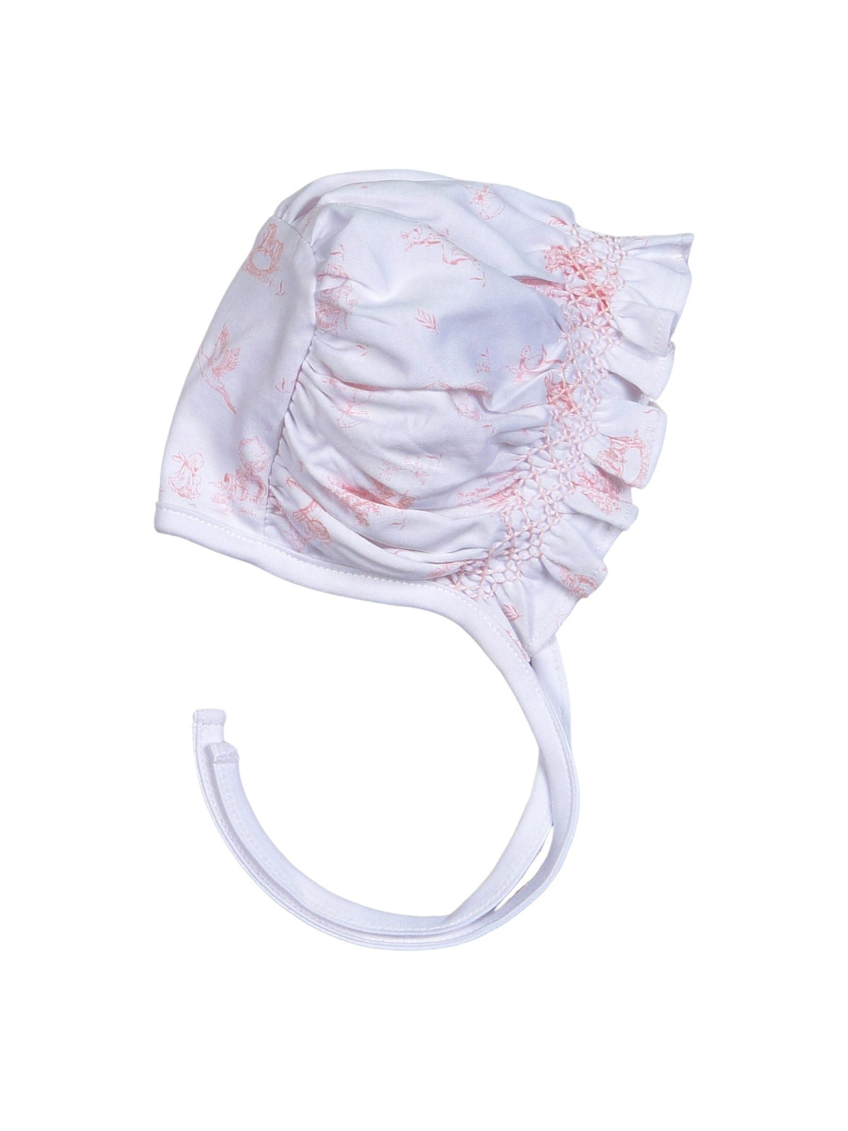 Pink Baby Toile Pima Hand Smk Bonnet