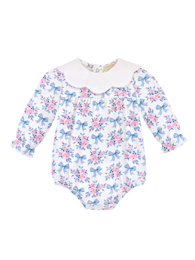 Printed Bubble w/Scalloped Collar - Blue Floral Bows