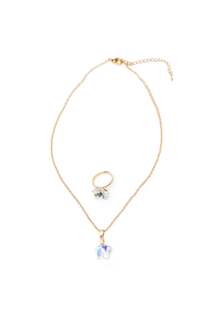 Boutique Holographic Star Necklace, Earrings and Ring, 2pcs Assorted