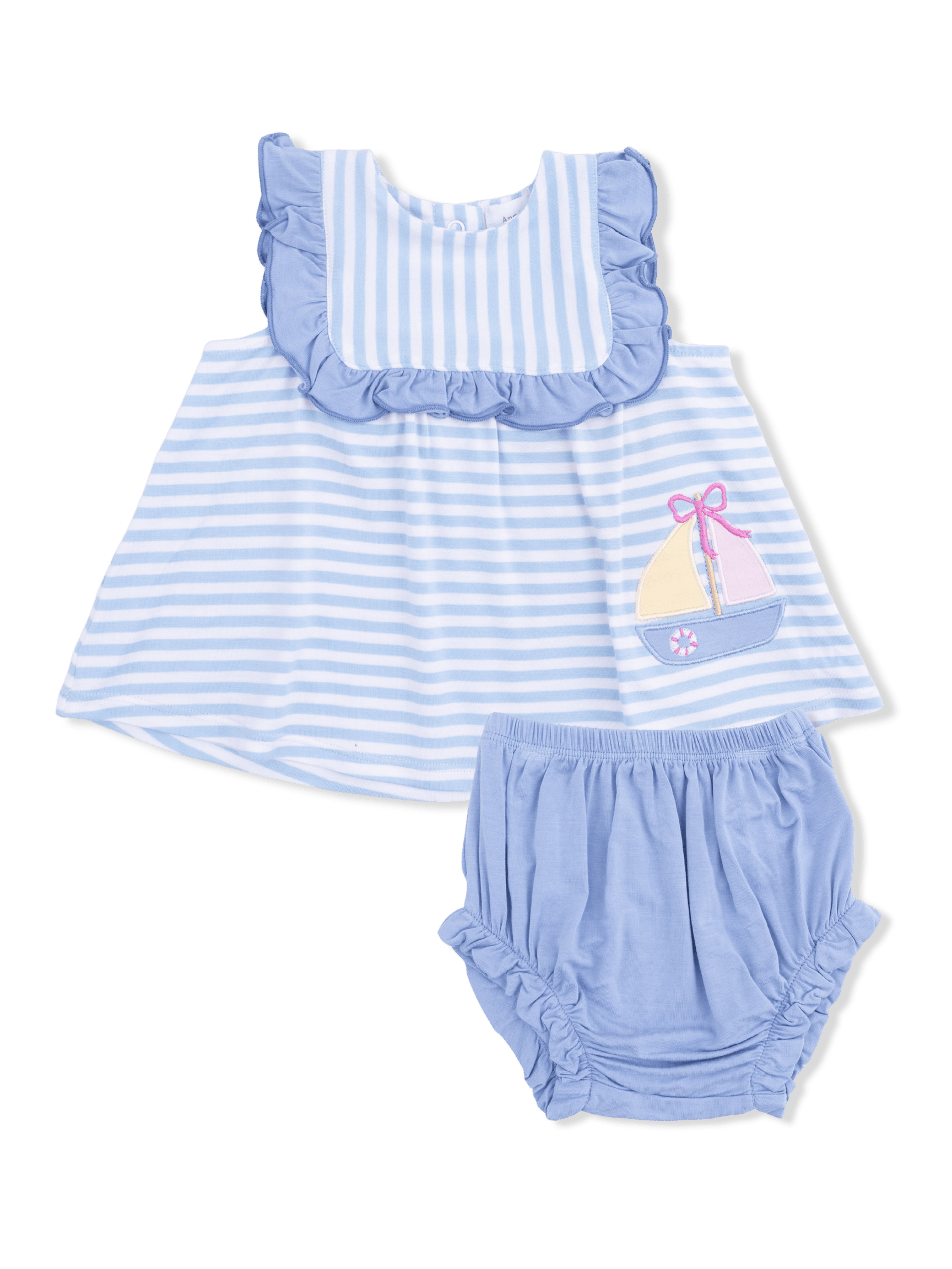 Bubbly Sailboat Stripe - Ruffle Top and Bloomer