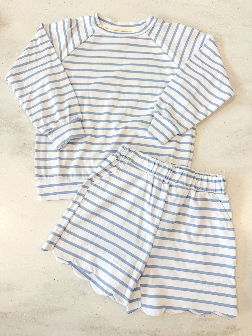 Blue Stripe Scallop Short Set