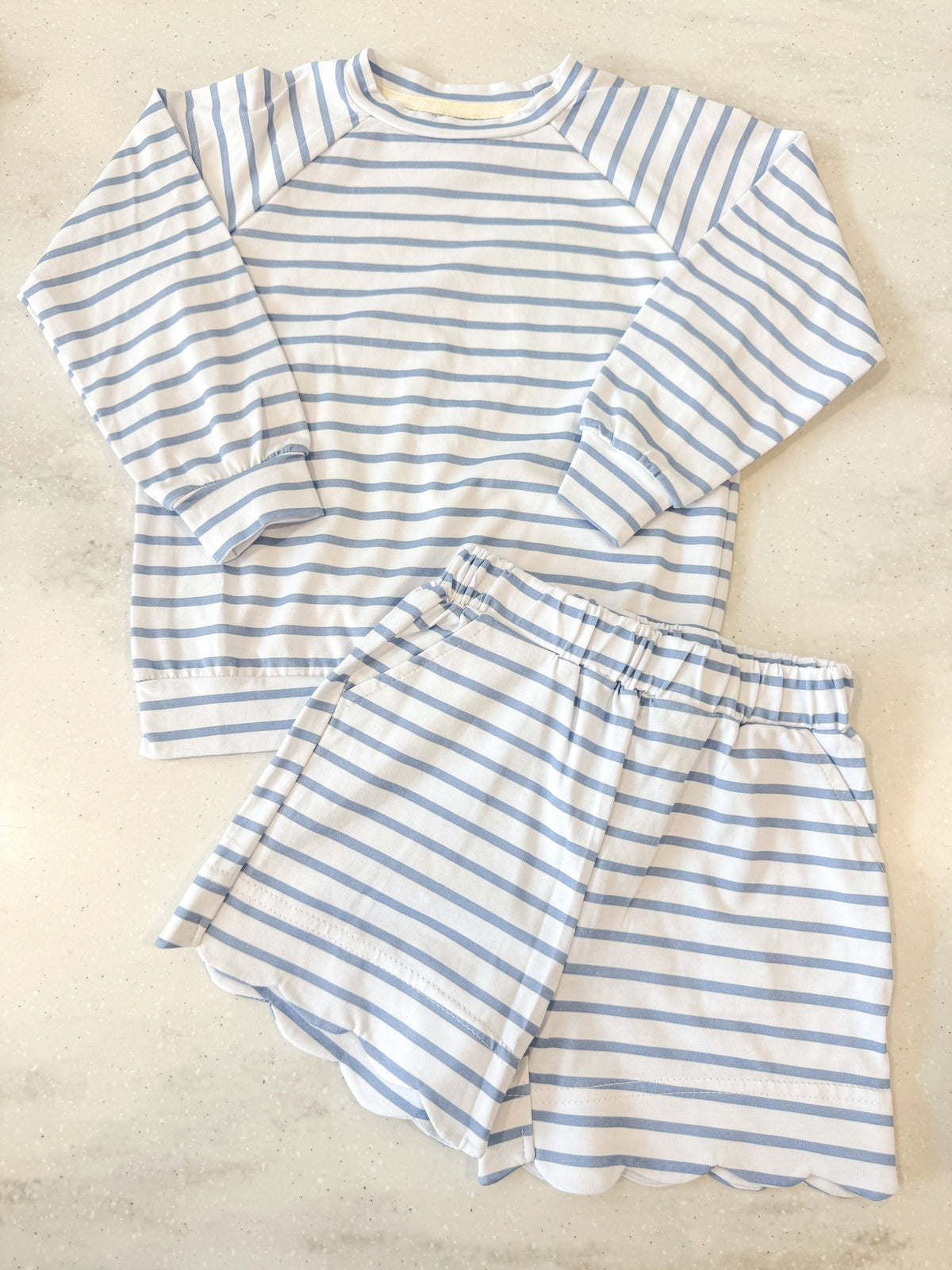 Blue Stripe Scallop Short Set