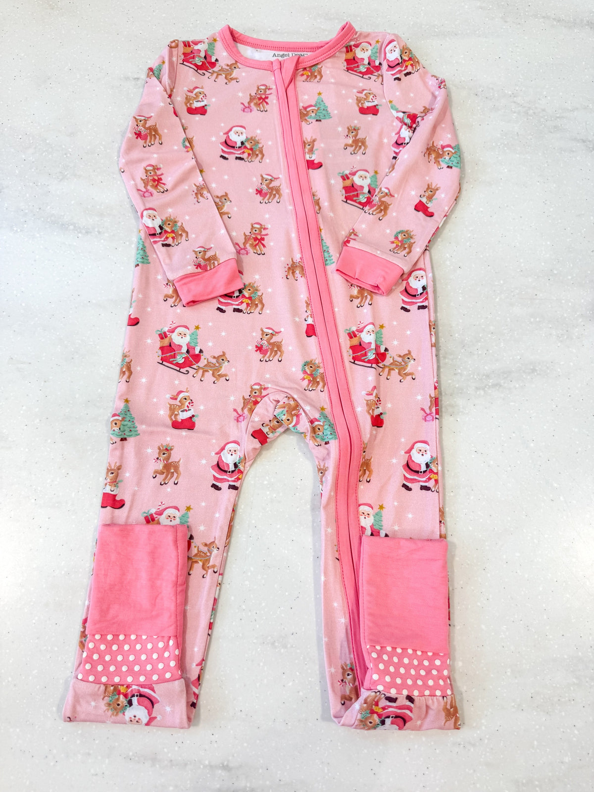 Vintage Reindeer & Santa Pink Convertible Romper