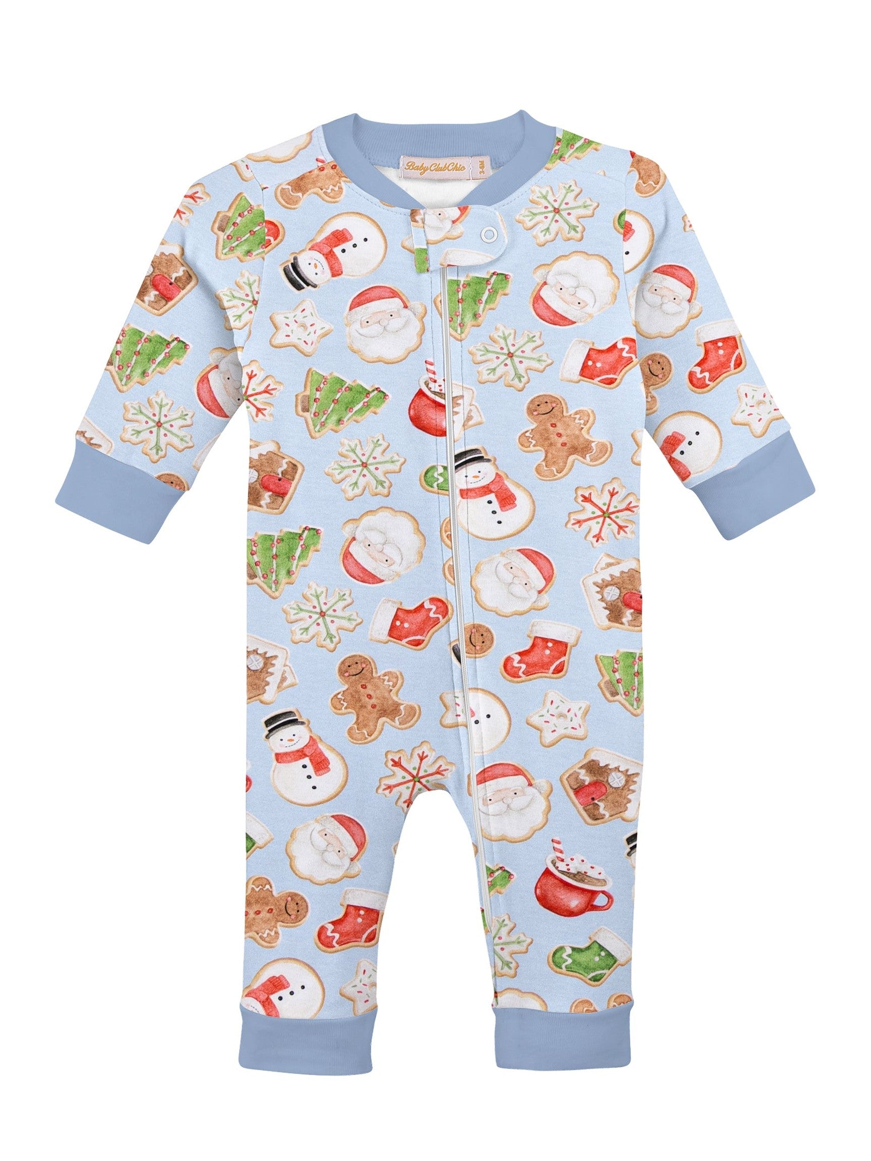 Santa'S Treats - Lt. Blue Printed Printed Zipped Coverall
