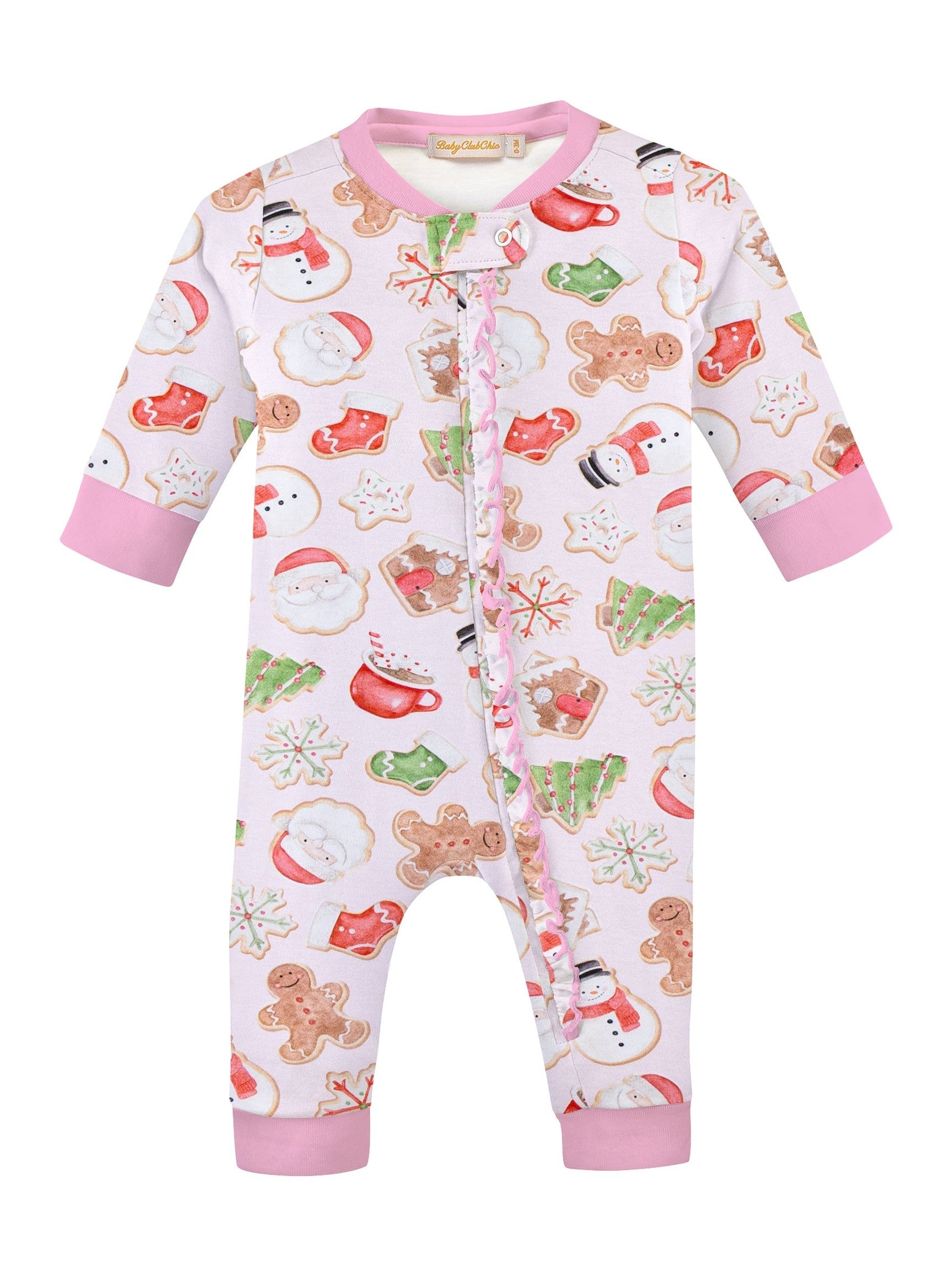 Santa'S Treats - Pink Printed Pima Zipped Coverall