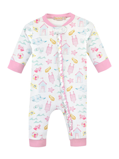 Printed Zipped Coverall w/Ruffles