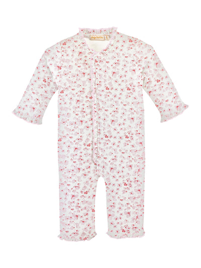 PRE-ORDER Printed Coverall w/Ruffles - Pink Begonias