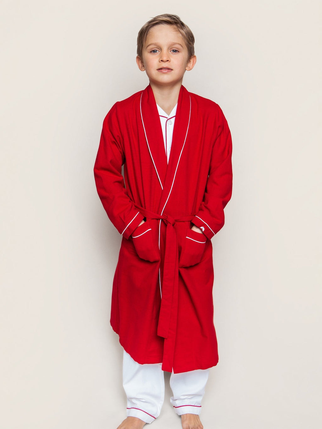 Classic Red Flannel Robe w/White Piping