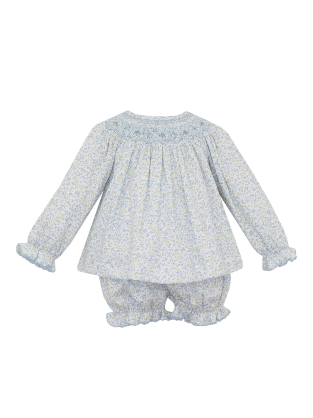 Caroline Tiny Blue Floral Knit Bishop Bloomer Set L/S