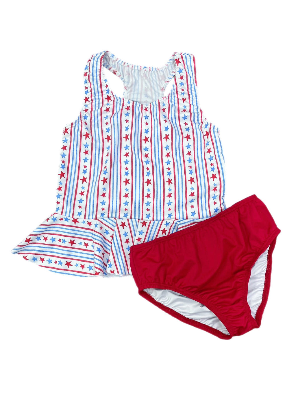 PRE-ORDER Collette Peplum Swimsuit - Patriotic Stars & Stripes
