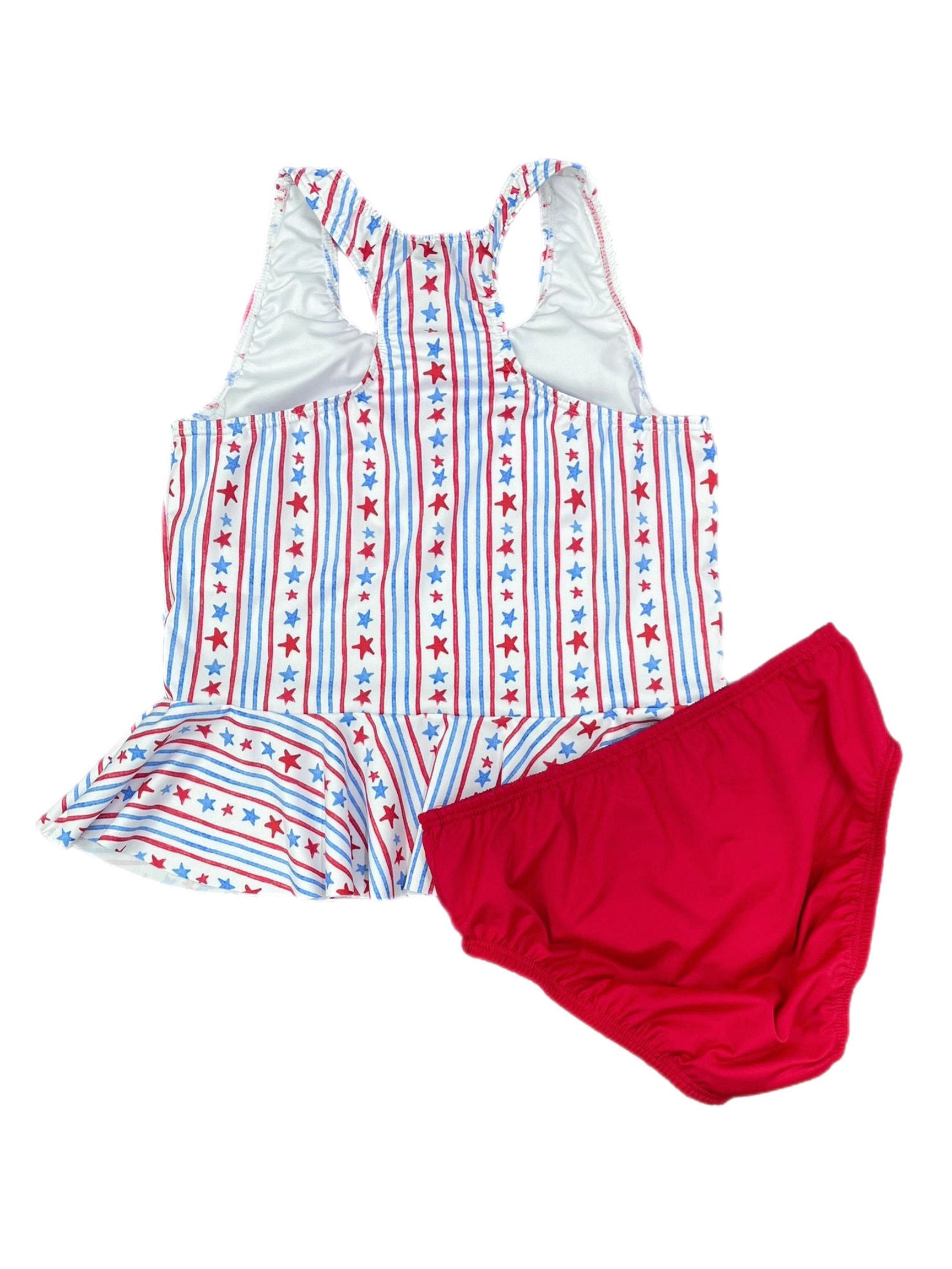 PRE-ORDER Collette Peplum Swimsuit - Patriotic Stars & Stripes