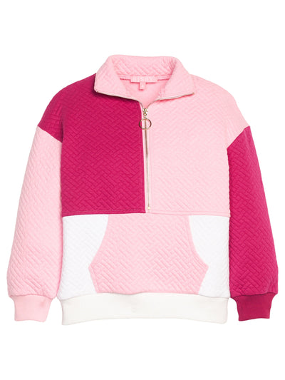 Colorblock Pullover - Pink & Cranberry Quilted Trellis