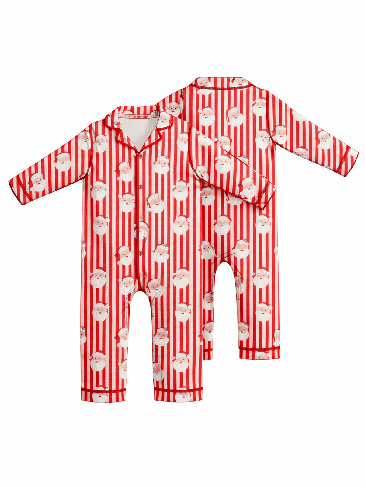 Vintage Santa Stripe - Long Sleeve Coat Style Romper