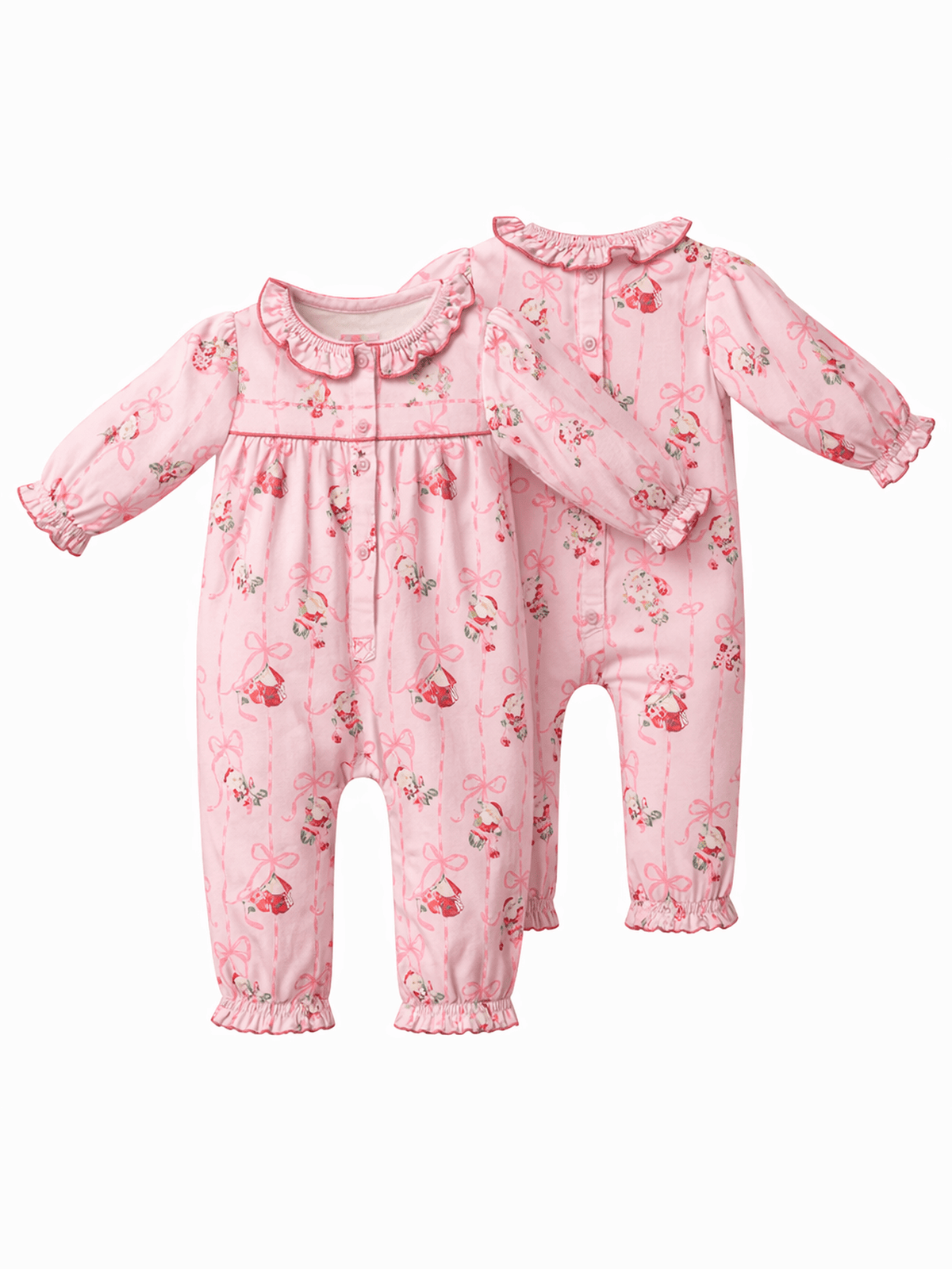 Bows & Santa - Long Sleeve Ruffle Collar Romper